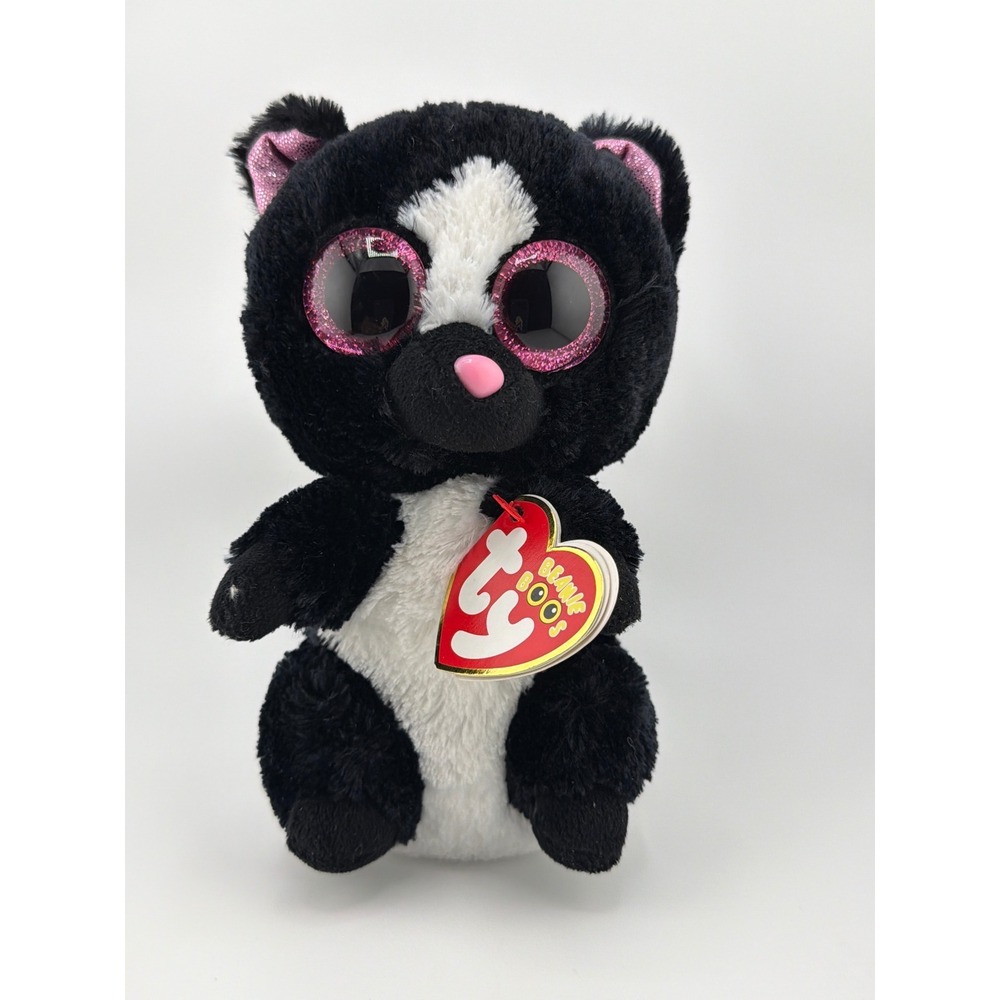 Ty Beanie Boos Flora Skunk Plush 6" Black White Pink Glitter Eyes Y2K Aesthetic